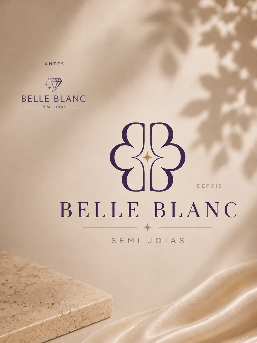 Antes e depois do rebranding Belle Blanc