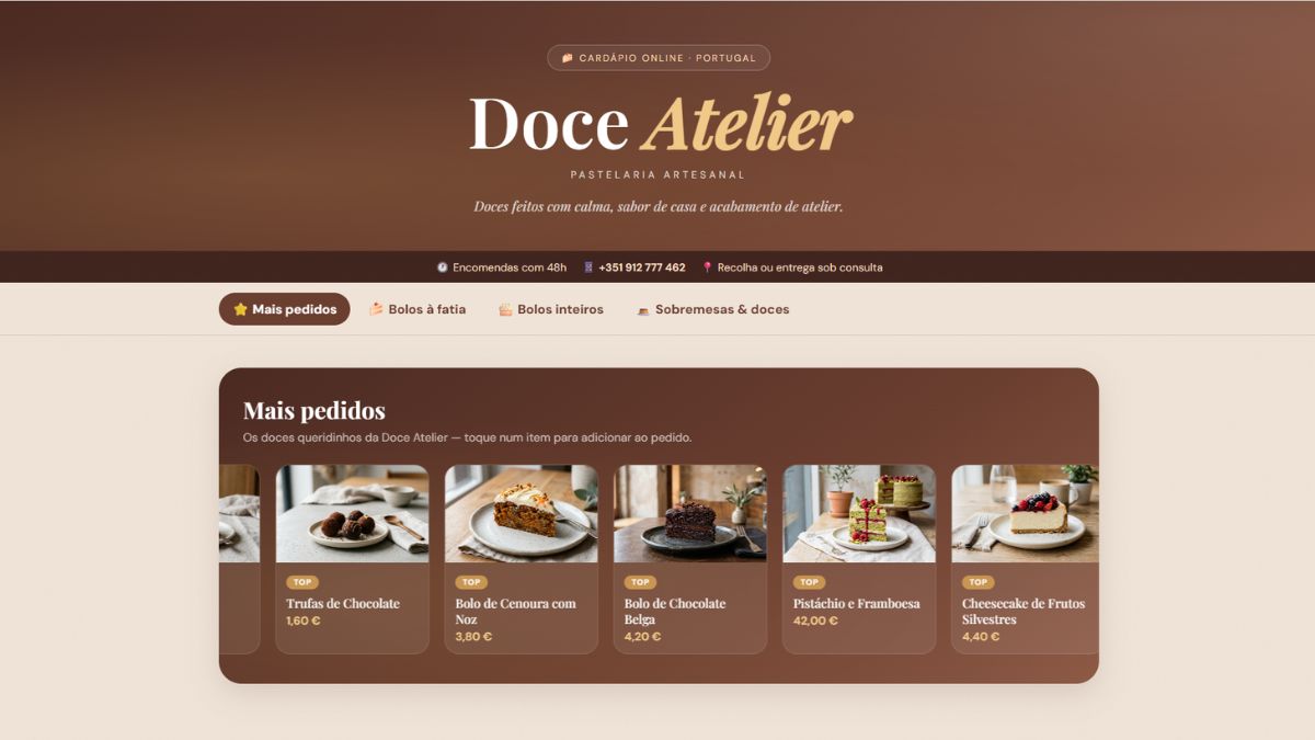 Cardápio digital Doce Atelier — confeitaria
