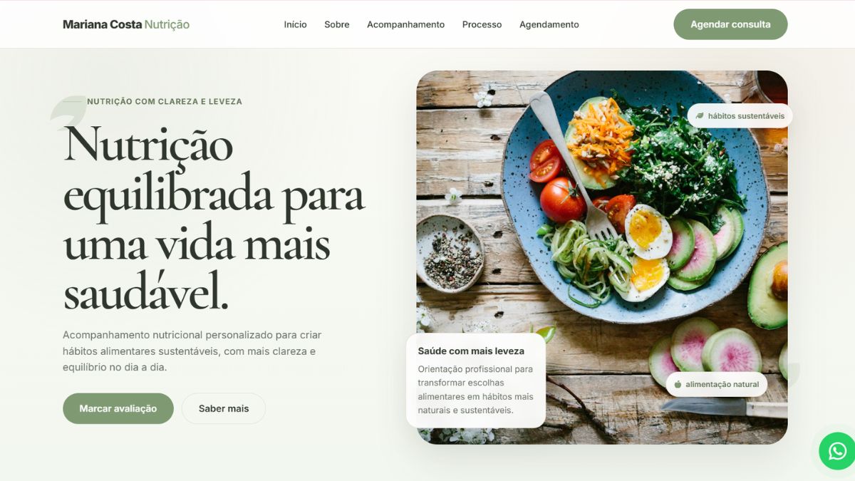 Landing page para nutricionista Mariana Costa