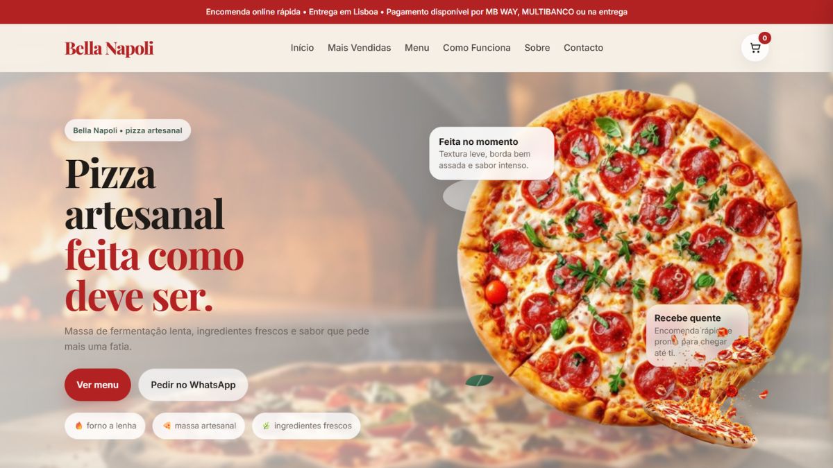 Site para pizzaria Bella Napoli