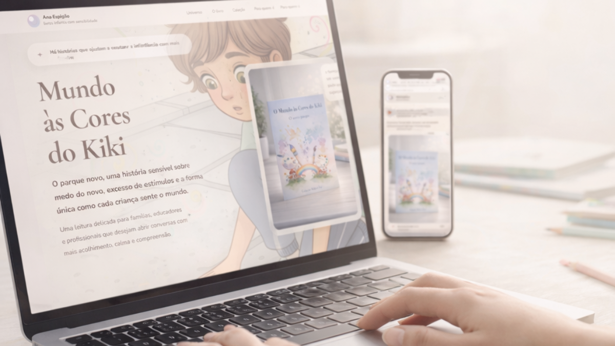 Landing page para autora Ana Margarida Espigão — Mundo das Cores do Kiki, Portugal