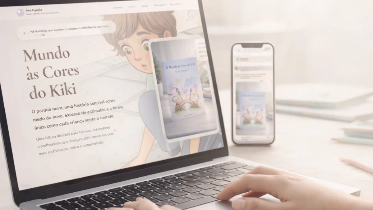 Landing page para autora Ana Margarida Espigão — Mundo das Cores do Kiki, Portugal